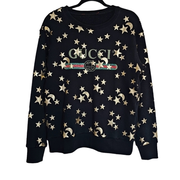 Authentic Gucci Sweatshirt Jumper Sweater Stars and Moon black Logo. Men's S - Picture 1 of 6